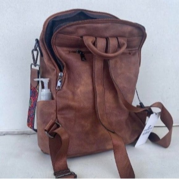 Leather Backpack Purse for Women Backpack Purses with Tassel, Brown - Picture 2 of 3